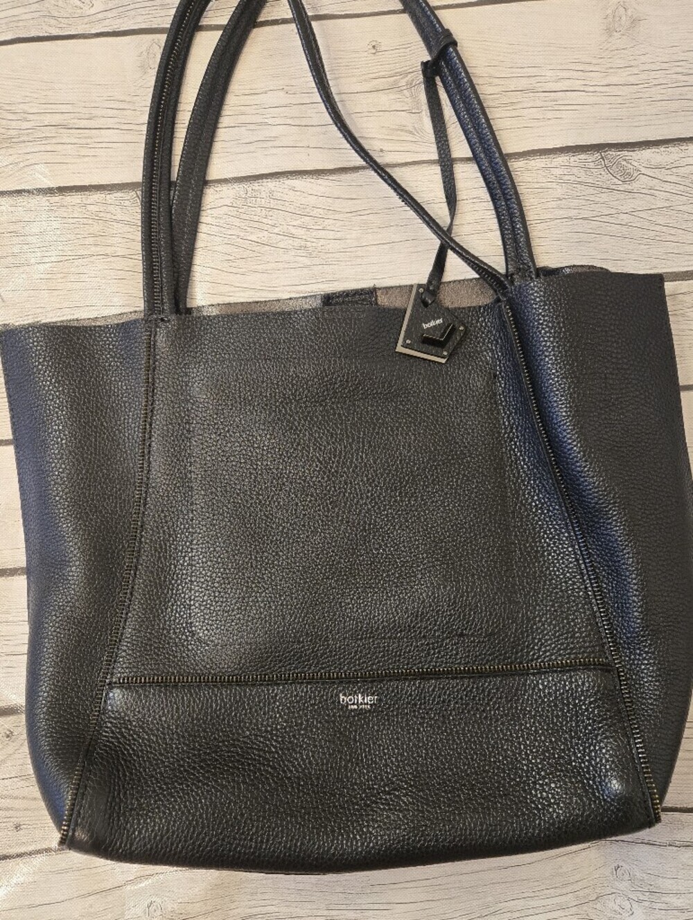 Botkier Soho Unique Zip Accent Black Pebbled Leather Shoulder Tote Bag Large - Picture 9 of 15